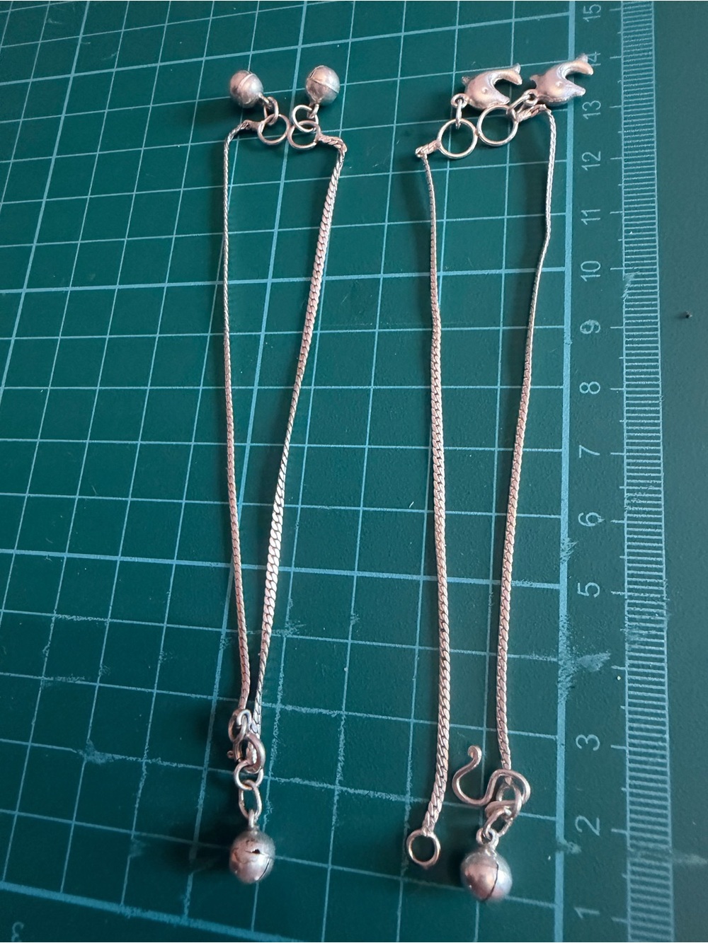 Sterling Silver Double Anklet with Bead Charm - Silver